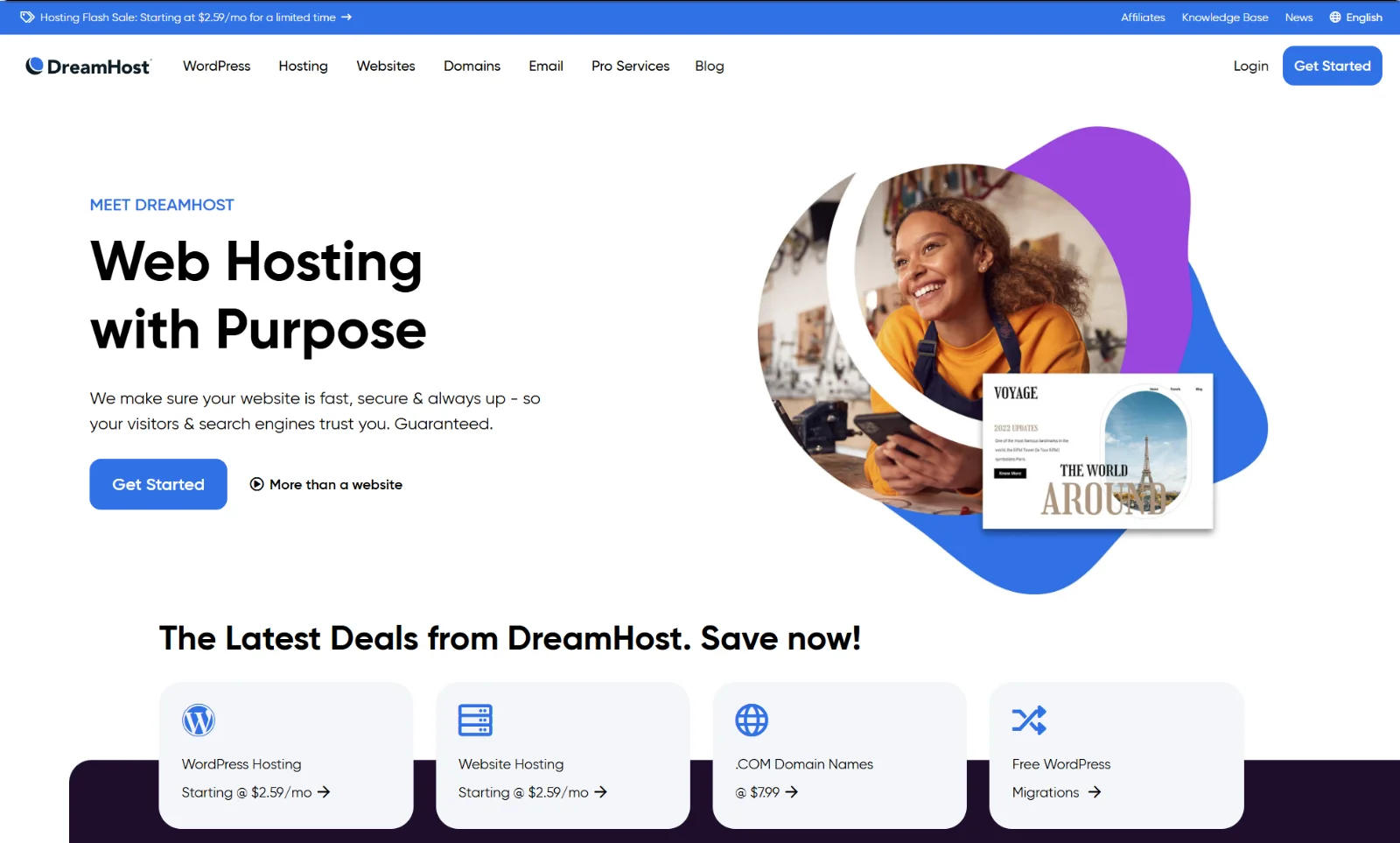 DreamHost homepage after the redesign